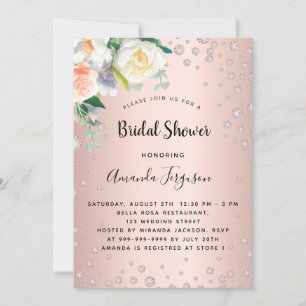 Invitation Rose de douche nuptiale or floraux diamants