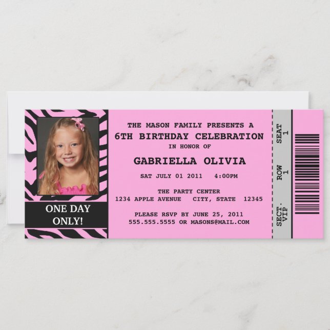 Invitation rose de fête d'anniversaire de billet (Devant)