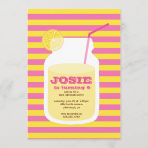 Invitation rose de fête d'anniversaire de limonade