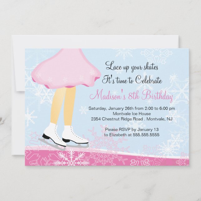 Invitation rose de fête d'anniversaire de patinage (Devant)