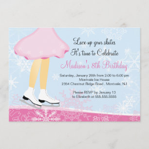 Invitation rose de fête d'anniversaire de patinage