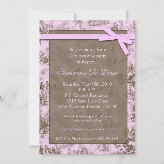 invitation rose de fête d'anniversaire de tissu de (Devant)