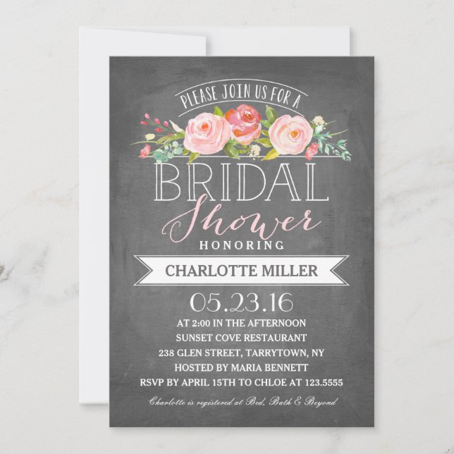 Invitation rose de Fête de la mariée de bannière (Devant)
