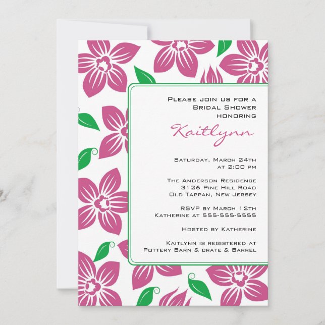 Invitation rose de Fête de la mariée de cadre (Devant)