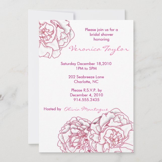 Invitation rose de Fête de la mariée de pivoine (Devant)