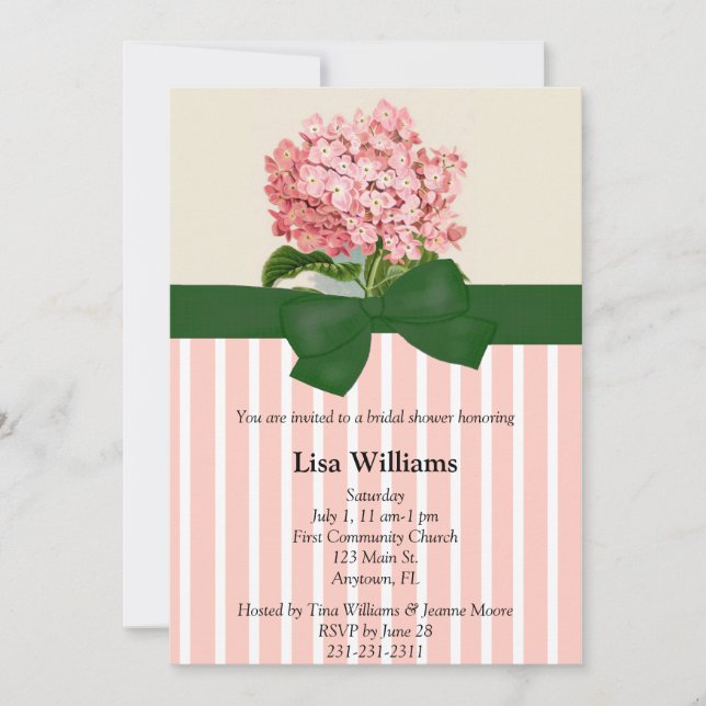 Invitation rose de Fête de la mariée d'hortensia (Devant)