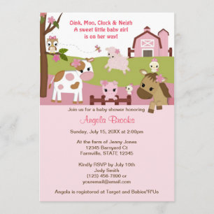 Invitation ROSE de FILLE de baby shower de filles d'animal de