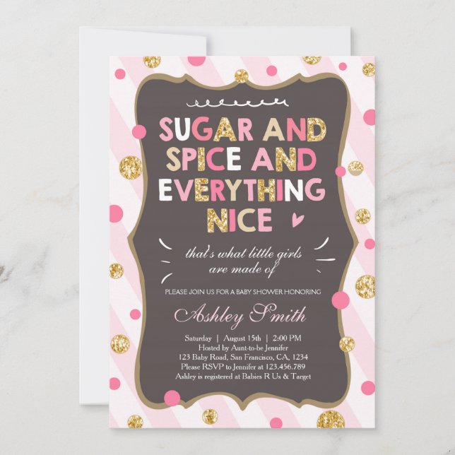 Invitation Rose de fille d'invitation de baby shower de sucre (Devant)