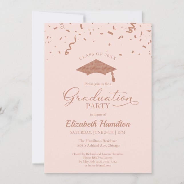 Invitation Rose de fin d'école secondaire Gold Confetti rose (Devant)