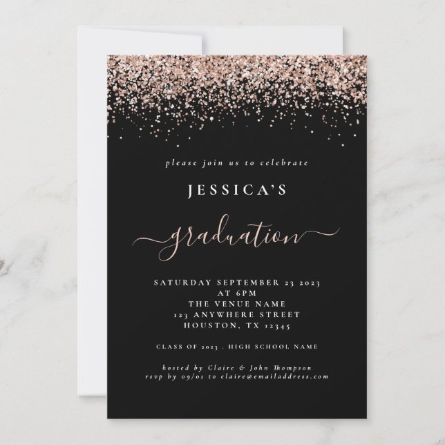 Invitation rose de graduation 2024 Parties scintillant d'or n (Devant)