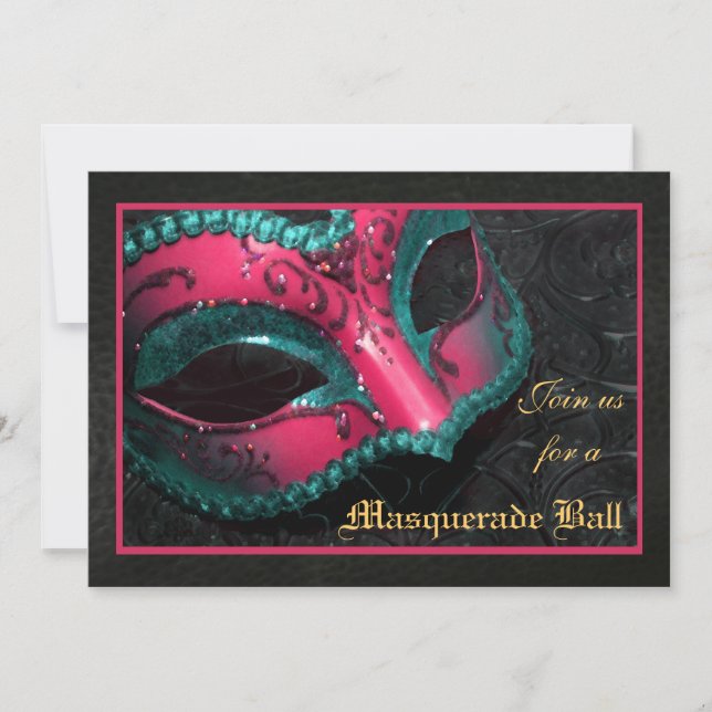 Invitation rose de Halloween de boule de mascarade (Devant)