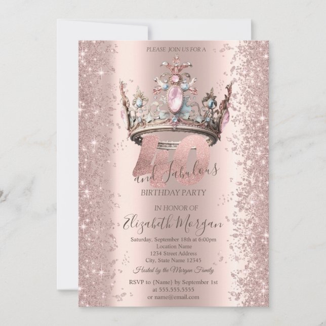 Invitation Rose de la Couronne princesse Gold Sparkle Diamond (Devant)