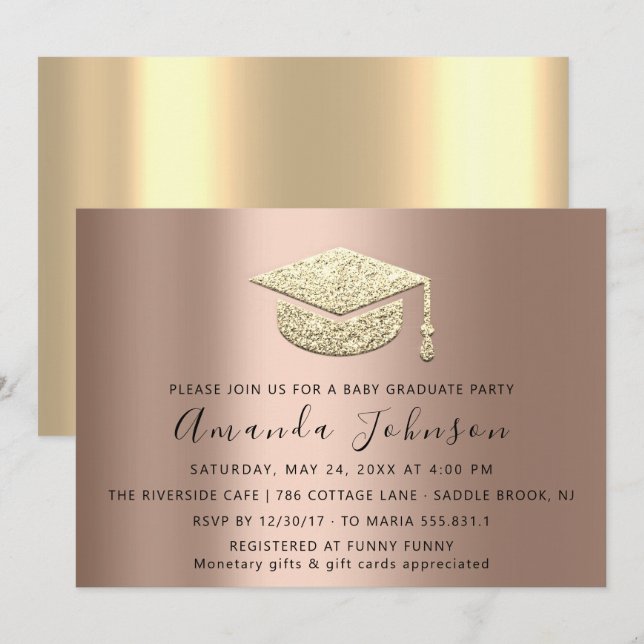 Invitation Rose de la fête des diplômés Casquette de l'or (Devant / Derrière)