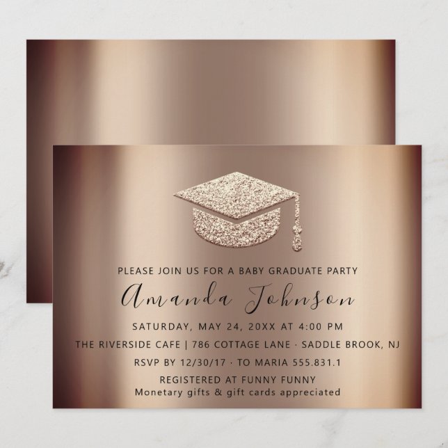 Invitation Rose de la fête des diplômés Casquette de l'or (Devant / Derrière)