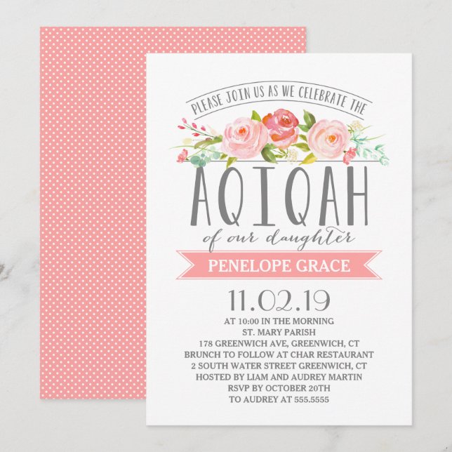 Invitation rose de la fille AQIQAH de la bannière (Devant / Derrière)