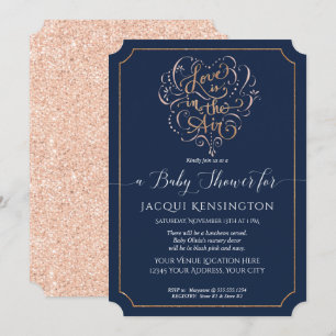 Invitation Rose de la marine Parties scintillant d'or Typogra