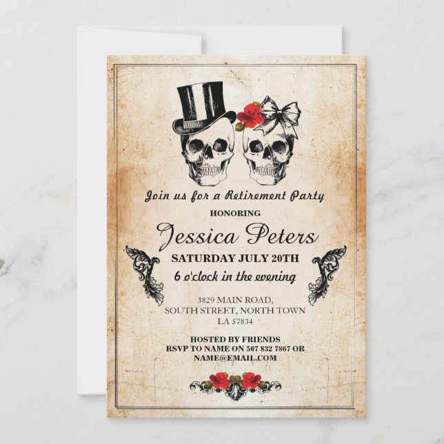 Invitation Rose de la retraite des crânes d'anniversaire Invi (Devant)