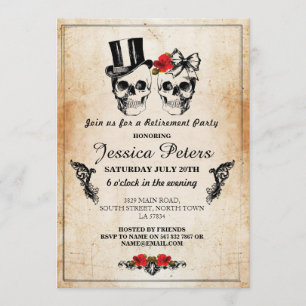 Invitation Rose de la retraite des crânes d'anniversaire Invi