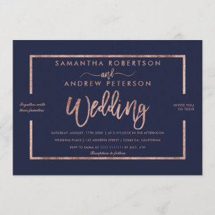 Invitation Rose de la typographie de l'or marine chic mariage