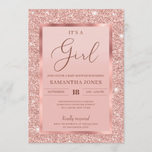 Invitation Rose de lamout flitter c'est un baby shower fille