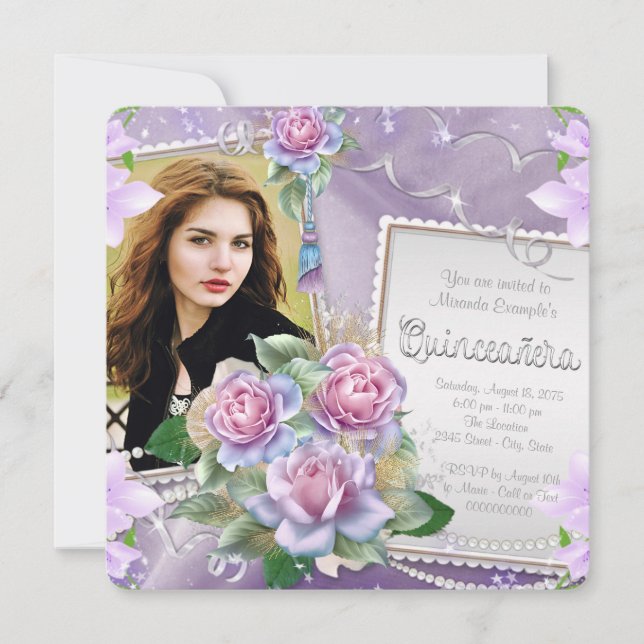 Invitation Rose de lavande Quinceanera (Devant)