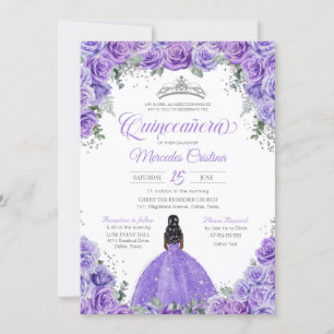 Invitation Rose de lavande violette Silver Tiara Quinceanera