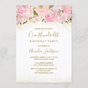 Invitation Rose de l'étincelle rose or 100e anniversaire Invi