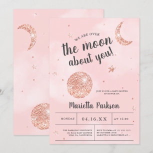 Invitation Rose de lune parties scintillant or baby shower nu
