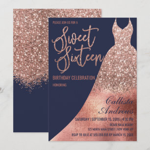 Invitation Rose de luxe Marine Parties scintillant or robe Sw
