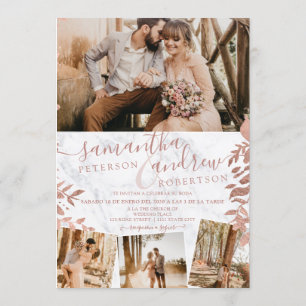 Invitation Rose de marbre floral or espagnol 5 photos mariage