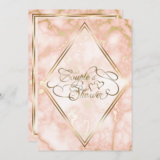 Invitation Rose de mariage et calligraphie ornée en marbre do (Devant / Derrière)