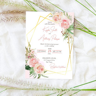 Invitation Rose de mariage floral en or rose vif invite modèl