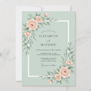 Invitation Rose de mariage romantique vert menthe