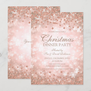 Invitation Rose de Noël Parties scintillant d'or Hiver Mervei