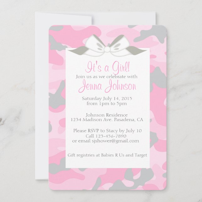 Invitation rose de partie de douche de Camo de (Devant)