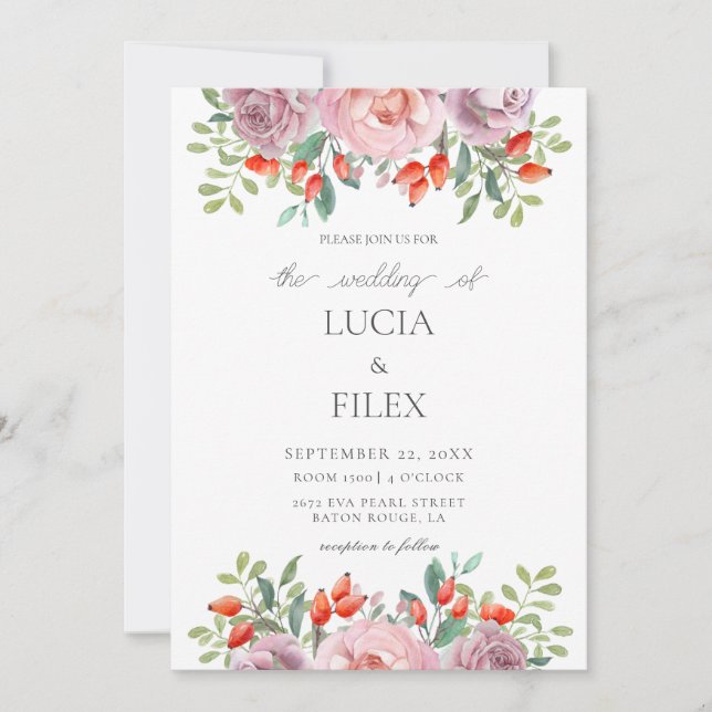 Invitation Rose de printemps aquarelle Mariage Floral (Devant)