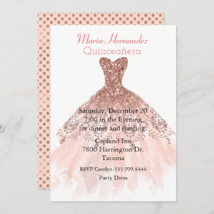 Invitation rose de Quinceañera de robe d'or de