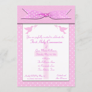 Invitation rose de sainte communion de point de