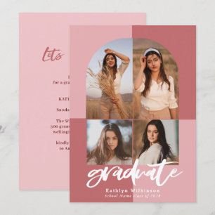 Invitation Rose de script moderne Arche rose Grad multi-photo