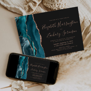 Invitation Rose de thé or agate sombre mariage horizontal