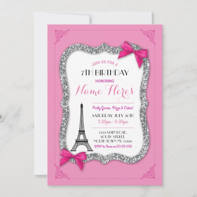 Invitation rose de Tour Eiffel de la fille (Devant)