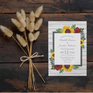 Invitation Rose de tournesol Automne Floral Mariage de bois