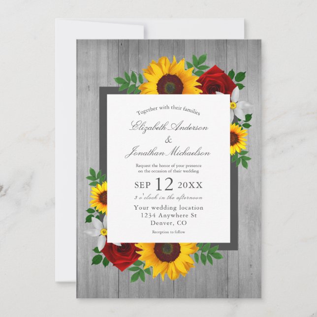 Invitation Rose de tournesol Automne Floral Mariage de bois (Devant)