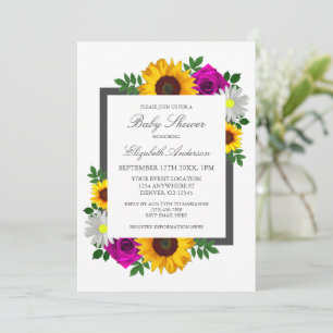 Invitation Rose de tournesol Daisy Baby shower floral