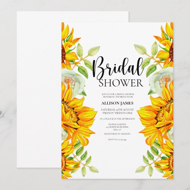 Invitation Rose de tournesol douche nuptiale (Devant / Derrière)