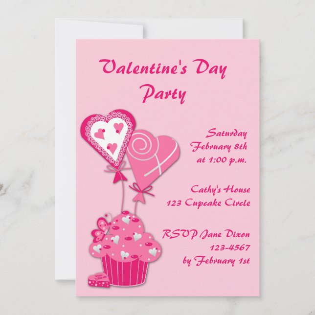 Invitation rose de Valentine de petit gâteau (Devant)