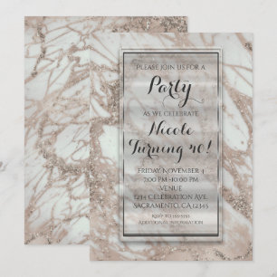 Invitation Rose de verre de marbre rose or Silver Party Invit