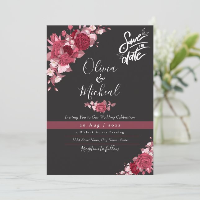 Invitation Rose de vin de Bourgogne moderne typographie maria (Debout devant)