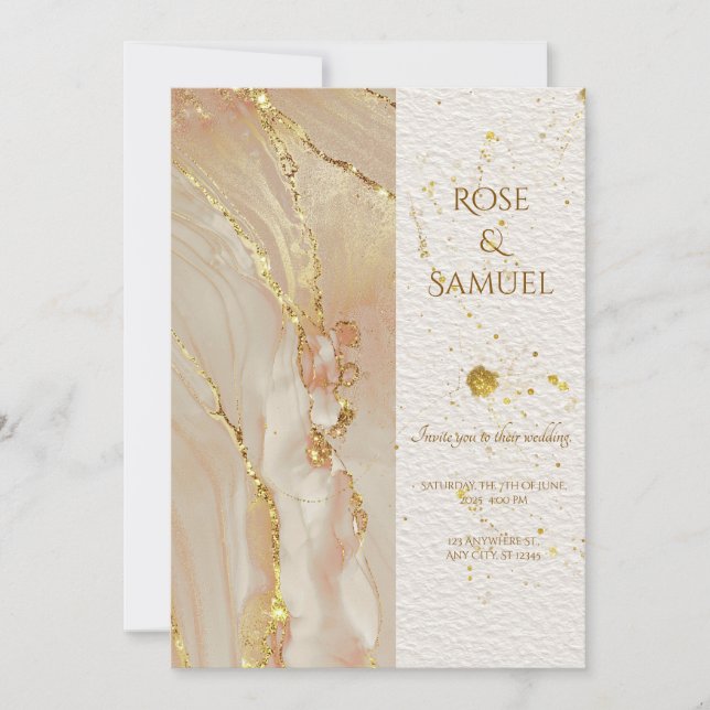 Invitation Rose d'encre d'alcool Parties scintillant or Faire (Devant)