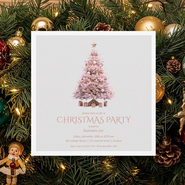 Invitation Rose d'entreprise Gold Christmas Tree Fête de Noël (Corporate Rose Gold Christmas Tree Holiday Party Invitation)